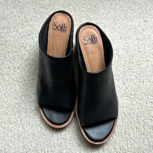 NWT Black Sofft Open Toed Wedges - Size 8